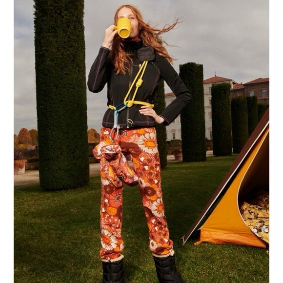 Zara BLOGGERS FAVORITE! 70’s Retro Orange Floral Print High Waist Pant Leggings - Picture 5 of 13